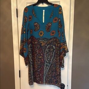 Uncle Frank Blue and Orange Casual Sundress with Scoop Neck